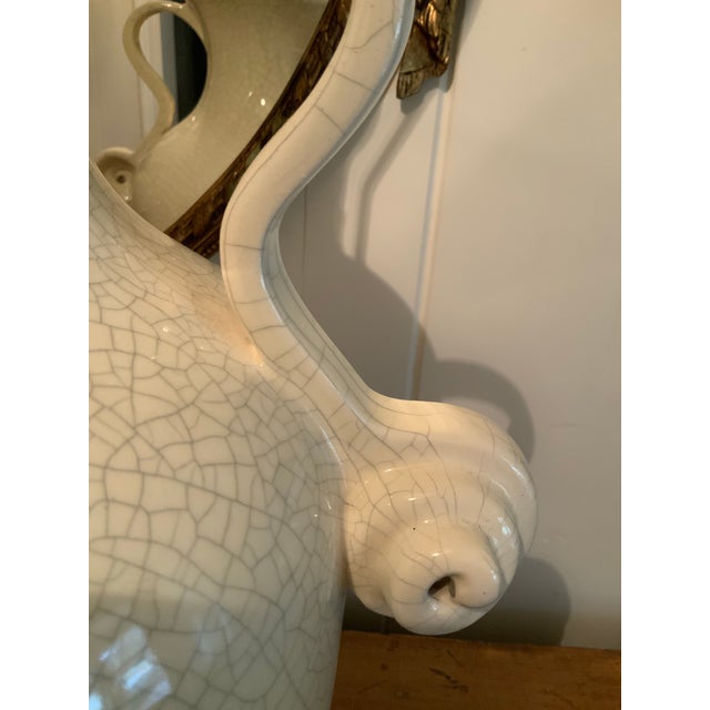 Large Cream White Crackle‑Glaze Urn Lamps With Scroll Handles – 30” - A Pair For Sale - Image 4 of 8