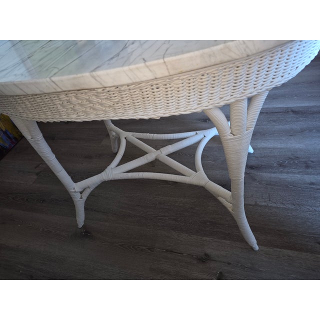 White Antique White Marble Top Wicker Table For Sale - Image 8 of 8