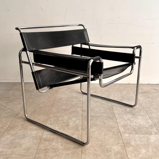 A splendid pair of Model B3 armchairs, better known as the "Wassily Chair," designed by Marcel Breuer. These pieces date...