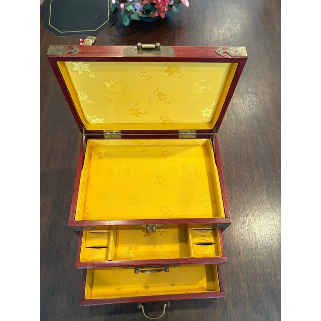 Chinese Vintage Oriental Rose Wood Jewelry Box For Sale - Image 3 of 4