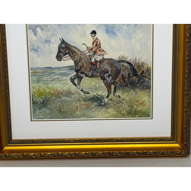 John Emms British Sporting School, Circa 1990 – The Huntsman on a Bay Hunter – Equestrian Watercolor Gilt Framed & Mounted For Sale - Image 4 of 11
