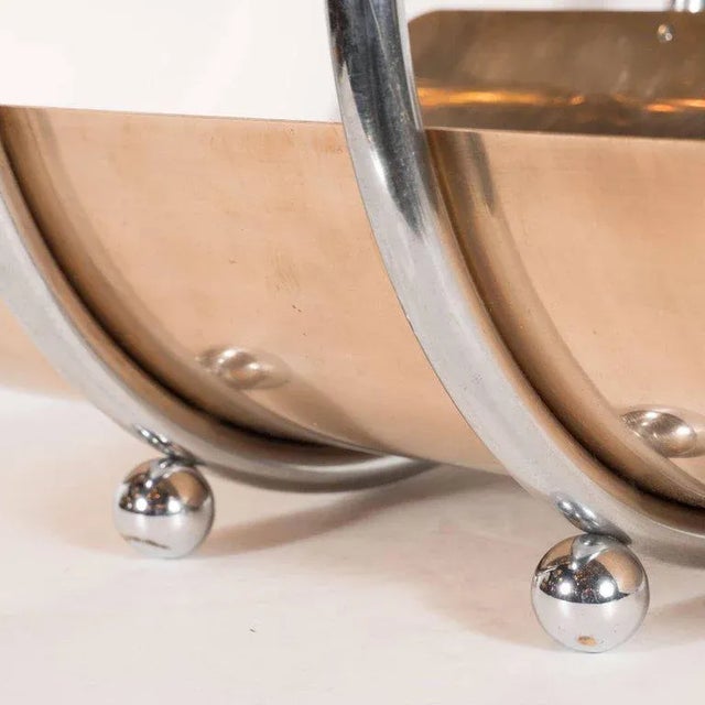 American Art Deco Machine Age Log Holder in Chrome and Copper by Leslie Beaton For Sale - Image 9 of 11