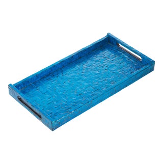 Blue Basket Weave Tray, Rectangle For Sale