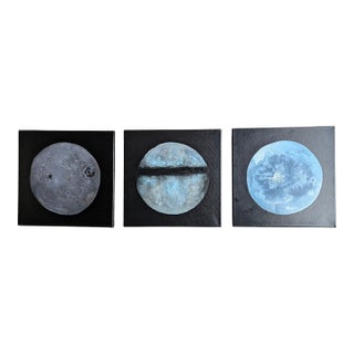Contemporary Original Planet Moon Triptych Paintings- Set of 3 For Sale