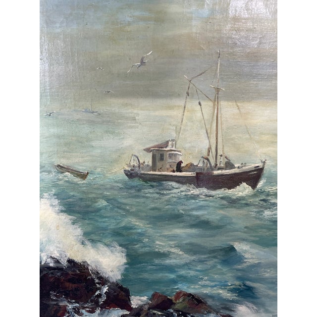 Artist Signed 1970’s American Seascape Oil Painting For Sale - Image 4 of 6