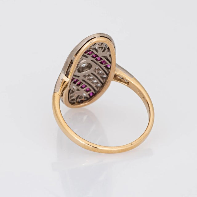 Mid 20th Century Ruby Diamond Ring Estate Art Deco Style Oval Cocktail Fine Jewellery size 6.5 For Sale - Image 5 of 7