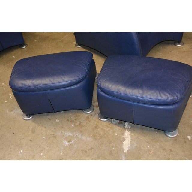 Vintage Pair Gerard Van Den Berg Montis Blue Leather Loge Easy / Lounge Chairs & Footstools For Sale - Image 9 of 18