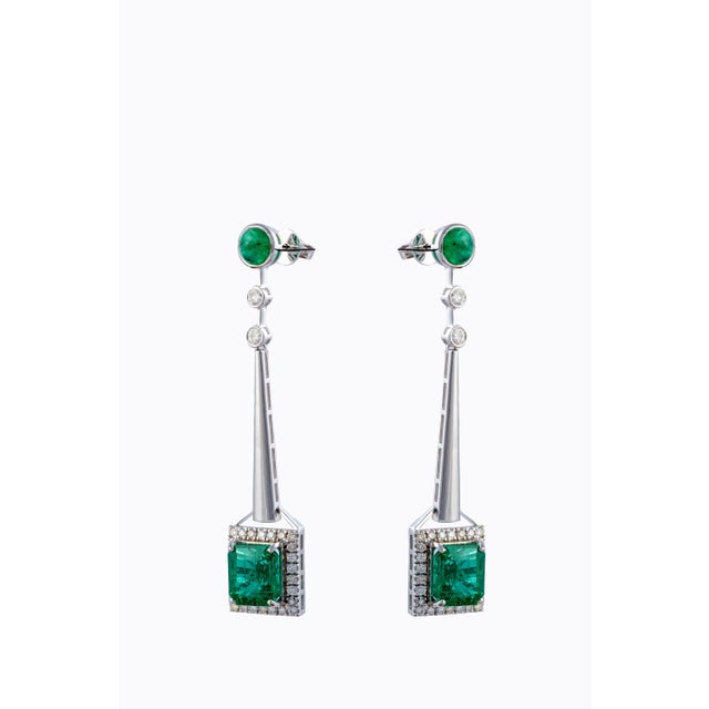 Emerald 10.52 Carats Natural Zambian Emerald Earrings with 1.32 Diamonds and 14k Goldol For Sale - Image 8 of 18