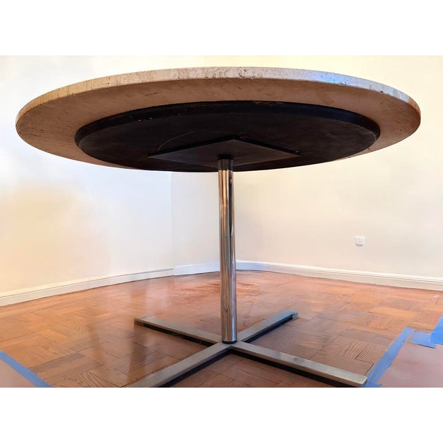 Mid-Century Modern all original round marble dining room table with steel pedestal base in pristine condition with only...