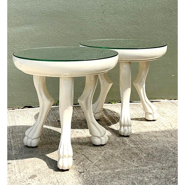 Vintage Lacquered Paw Foot Side Tables After Dickinson - A Pair For Sale - Image 10 of 12