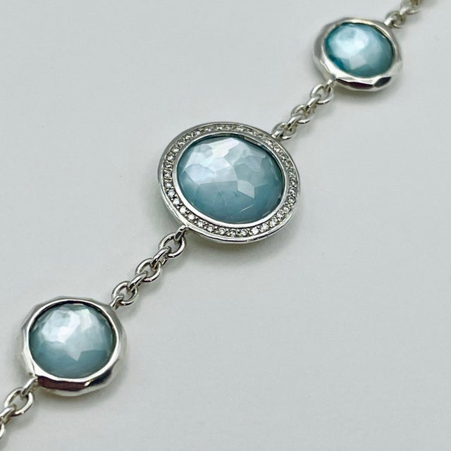 Contemporary Ippolita Sterling Silver Rock Candy Lollipop 7-Stone Diamond Halo Bracelet – Limpido Doublet For Sale - Image 3 of 10