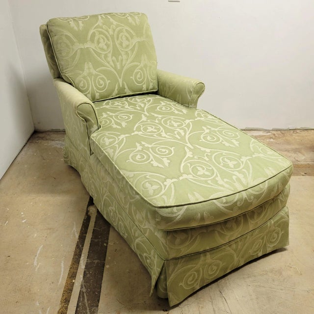 Early 21st Century Custom Upholstered Damask Reading Chaise Lounge With Rolled Arms For Sale - Image 5 of 9