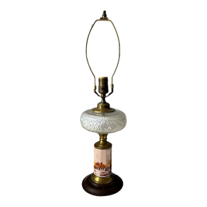 Antique Victorian Hand Painted Custard Glass Eapg Electrified Oil Lamp