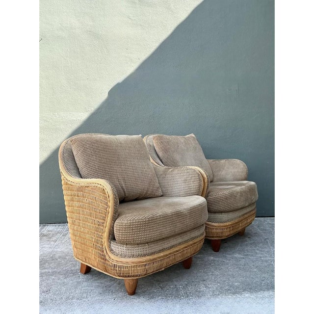 Camel Vintage Biomorphic Rattan Lounge Chairs - A Pair For Sale - Image 8 of 12
