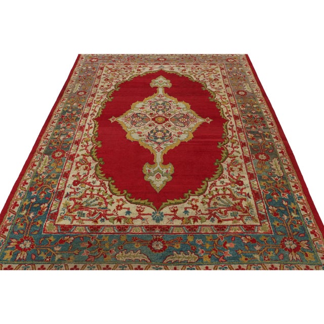 1920s Antique Amritsar Rug in Red Open Field With Floral Medallion, From Rug & Kilim For Sale - Image 5 of 7