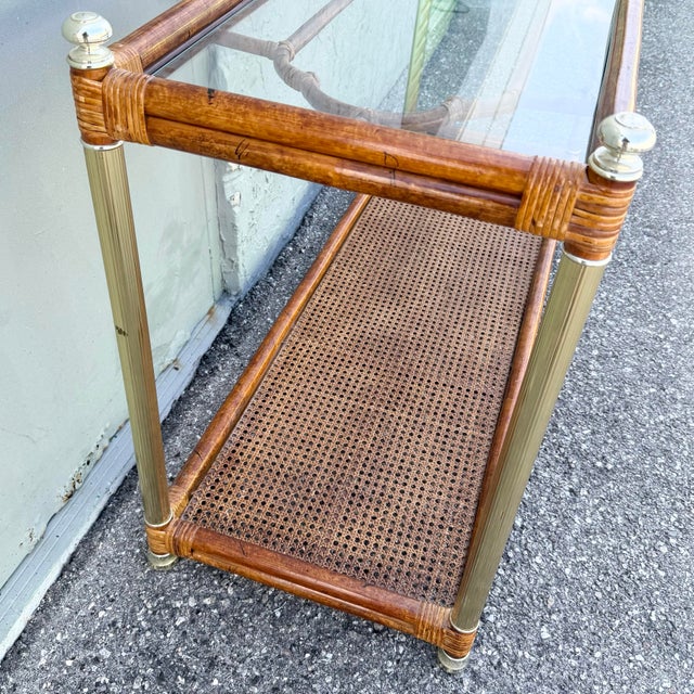 Palm Beach Chic Rattan Cane and Gold Console Table For Sale - Image 9 of 9
