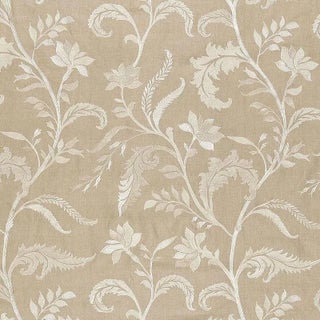 Sample - Schumacher Monceau Linen Embroidery Fabric in Greige For Sale