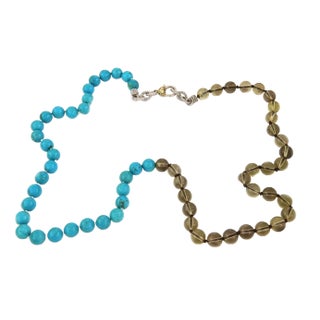 26958 - Ripka Diamond Turquoise & Smoky Quartz Sterling & 18k Gold Bead Necklace For Sale