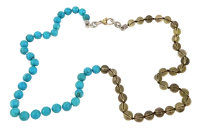 Ripka Diamond Turquoise & Smoky Quartz Sterling & 18k Gold Bead Necklace
