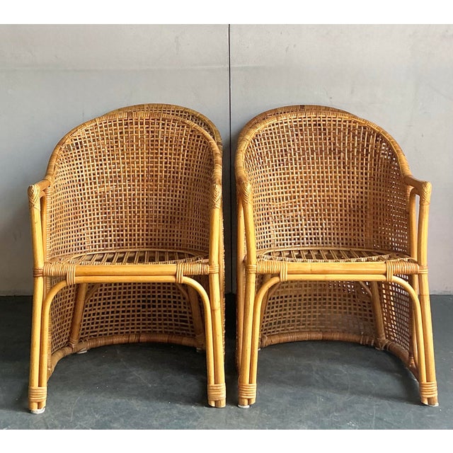 Wood Vintage Coastal Woven Rattan Tub Chairs - A Set of 4 For Sale - Image 7 of 10