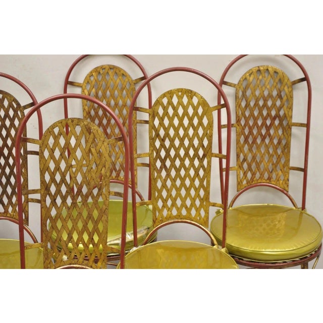 Mid 20th Century Vintage Italian Hollywood Regency Iron Gold Gilt Lattice Dining Set - 7 Pc Set For Sale - Image 5 of 14