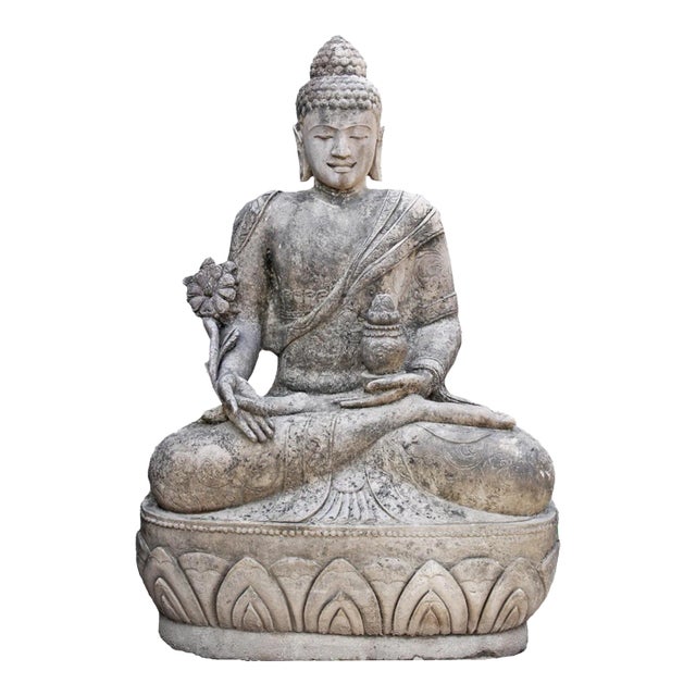 Vintage Sitting Medicine Buddha Garden Statue For Sale