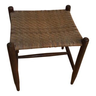 1940s Vintage Woven Top Stool Bench For Sale