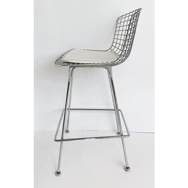 Metal Harry Bertoia Knoll Wire Bar Stool With Leather Seat Pad For Sale - Image 7 of 13