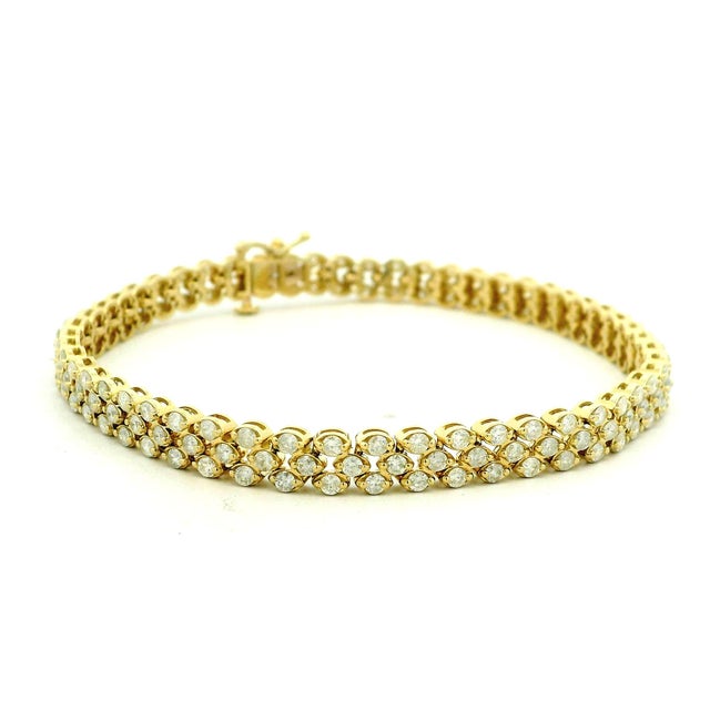 Contemporary 1990s 14k Yellow Gold Three-Row Diamond Bracelet, 7.80 Carats For Sale - Image 3 of 14