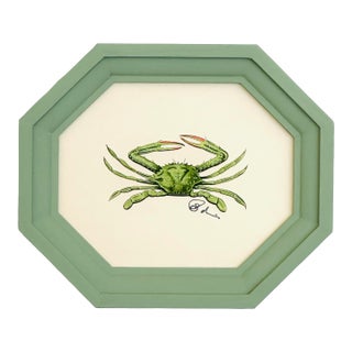 Original Hand-Painted Yellow Crab Painting in a Hand-Painted Frame For Sale