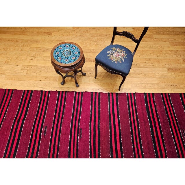 Textile Vintage Turkish Hand Woven Kilim Runner, Wool & Cotton, Stripe Design, 3x12 For Sale - Image 7 of 15