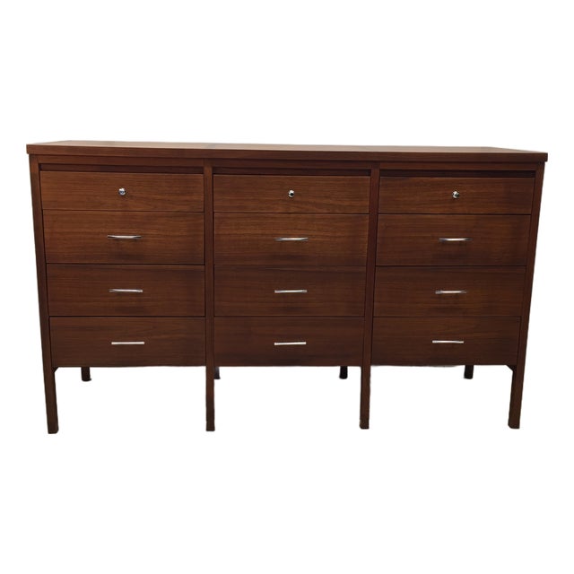 Mid 20th Century Lane Delineator 12 Drawer Low Chest Designed by Paul McCobb in Rosewood and Walnut With Chrome Hardware For Sale