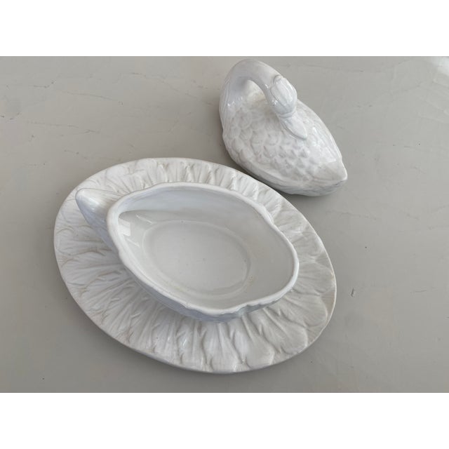 Mid-Century Modern Vintage Blanc De Chine Ceramic Swan Covered Dish For Sale - Image 3 of 9