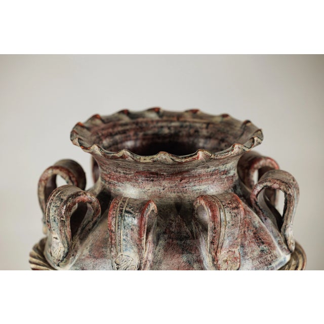 Red Vintage Thai Water Jar with Ropework Decoration, Scalloped Rim and Loop Handles For Sale - Image 8 of 12