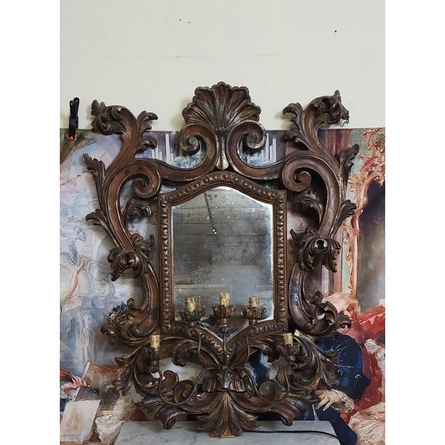 Large Louis XV Venetian Wall Mirror with Five Light Arms, 1890s For Sale - Image 3 of 5