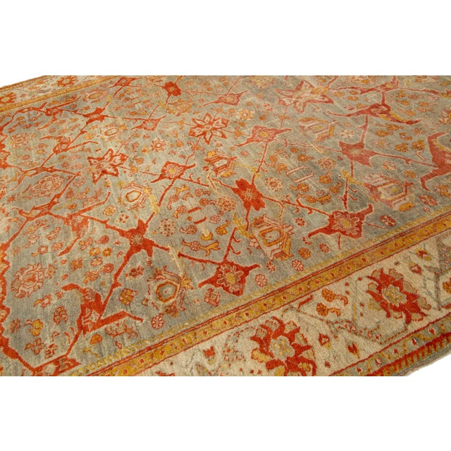 Turkish Oushak Antique Wool Rug Handmade Featuring a Floral Pattern in Rust For Sale - Image 4 of 9
