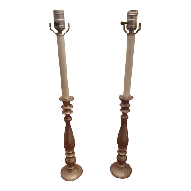 Pair Mid-Century Modern Silvered Candlestick Lamps For Sale