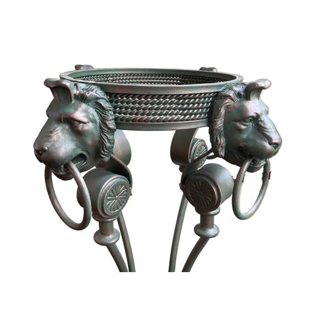 Metal 1960s Pair of Neoclassical Lion-Head Plant Stands With Faux-Marble Base For Sale - Image 7 of 17