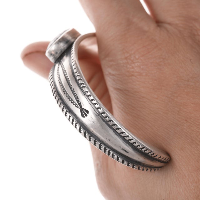 Late 20th Century 6.25" Alex Horst High Grade Spiderweb turquoise heavy stamped sterling bracelet c For Sale - Image 5 of 10