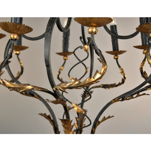 Metal Vintage Italian Black and Gilt Tole Eight Light Chandelier For Sale - Image 7 of 12