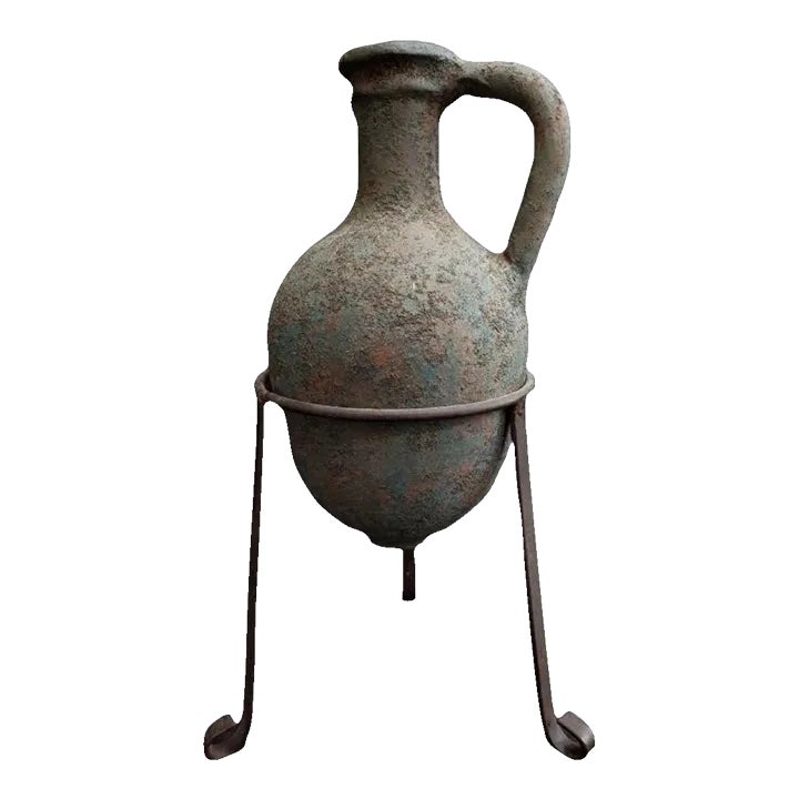 1960s Terra Cotta Vase on Metal Three Legged Stand Chairish