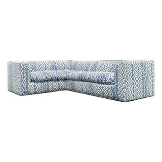 Vintage Boho Custom Sectional Sofa in Quadrille “Deauville” Printed Cotton For Sale