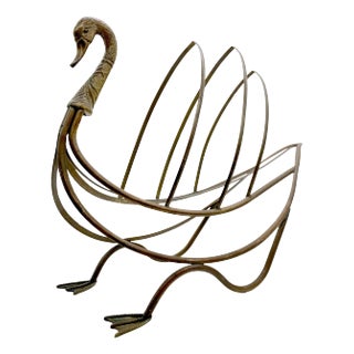 Maison Jansen Style Patinated Bronze Swan Magazine Rack /Stand For Sale