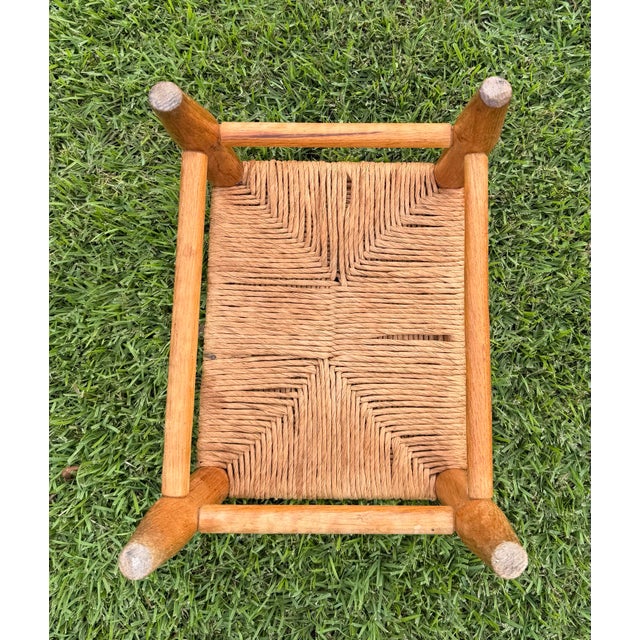 Vintage Woven Rush Seat Wooden Footstool For Sale In Naples, FL - Image 6 of 10