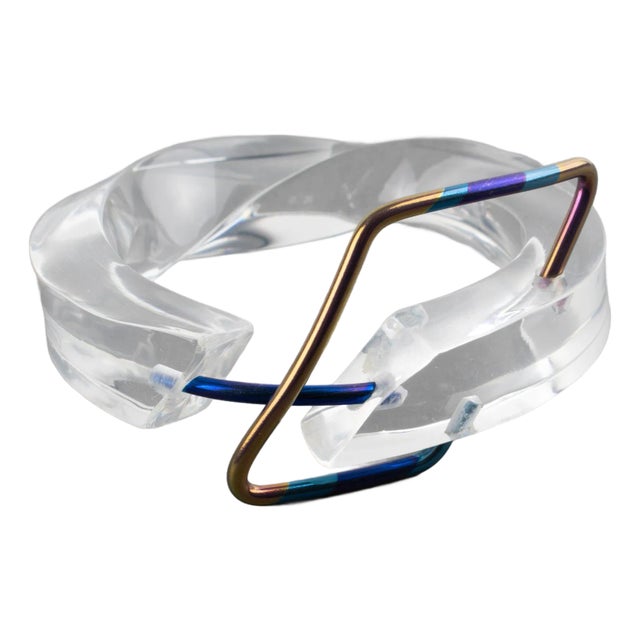 Transparent Lucite Plexiglass Bangle Bracelet With Anodized Aluminum Belt Buckle For Sale