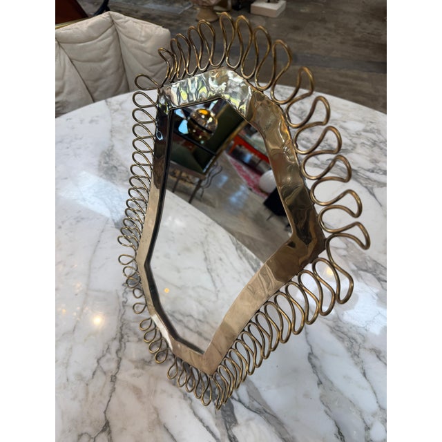 1950's Brass Table/Vanity Mirror With Looped Wire Frame For Sale In Los Angeles - Image 6 of 8