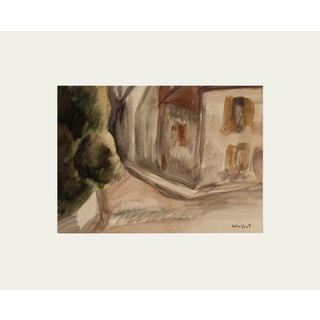 Mid 1900s Vintage European Scenic Village Watercolor Painting on Paper With Mat. Signed by French Artist Marius Woulfart For Sale