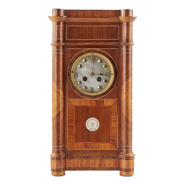 Antique French Wooden Chiming Mantel Clock, Circa 1900 For Sale