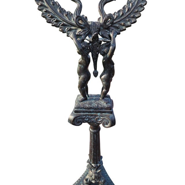 Bronze 1990s Maitland Smith Bronze Neo Classical Sheet Music Stand Cherubs Statue Sculpture For Sale - Image 8 of 14