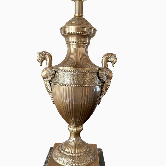 1980s Frederick Cooper Brass Swan Motif Table Lamps, Neoclassical Style (No Shades) - a Pair For Sale In Raleigh - Image 6 of 10